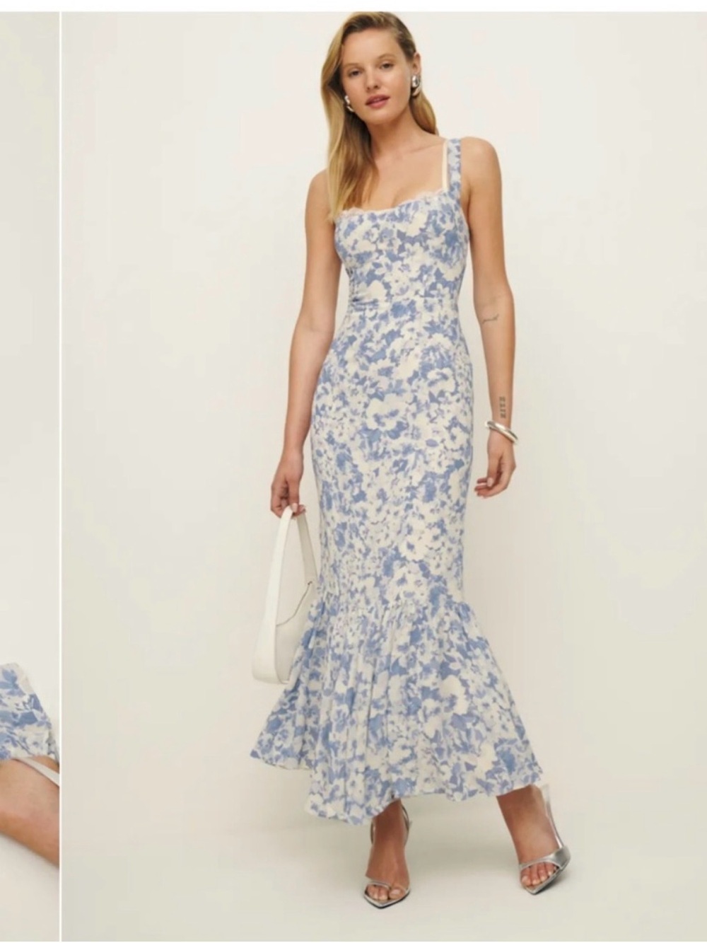 Reformation Irisa Dress - Blue and White Floral Fit-and-Flare Maxi Dress